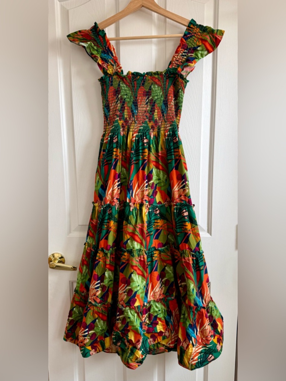 o.p.t. Calypso Tropical Smocked Midi Dress with Pockets - Size S